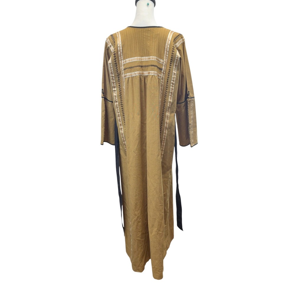 Josefa Vintage 70s 100% Cotton Long Kaftan Maxi Dress Size M Yellow Embroidered - Picture 6 of 9